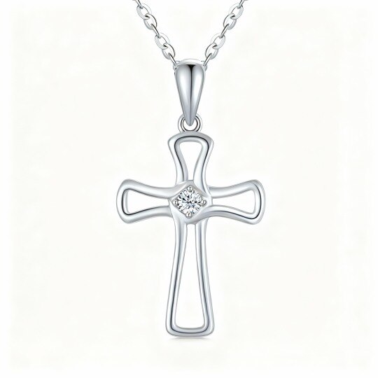 10K White Gold Moissanite Cross Pendant Necklace