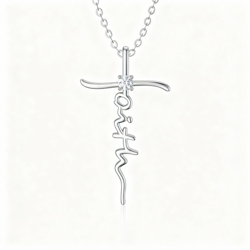 10K White Gold Moissanite Cross Pendant Necklace-18