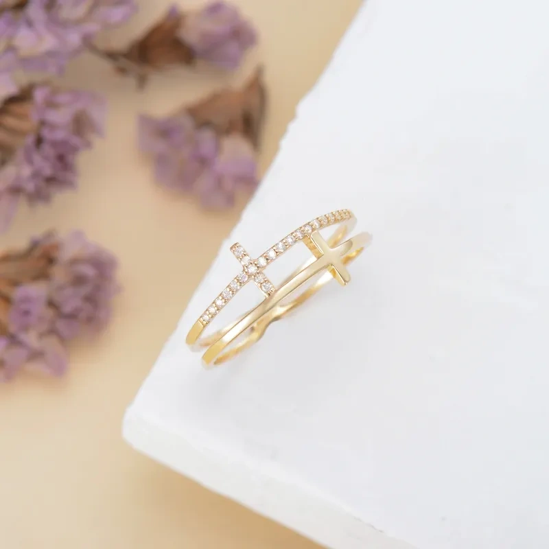 10K White Gold Moissanite Cross Ring-3