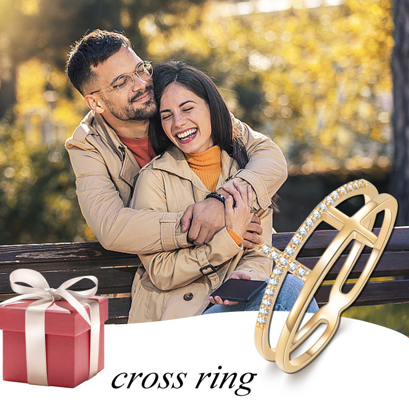 10K White Gold Moissanite Cross Ring-5