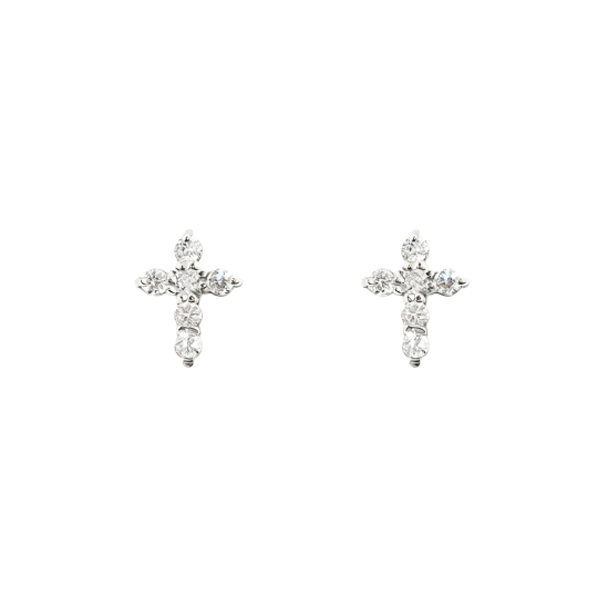 10K White Gold Moissanite Cross Stud Earrings