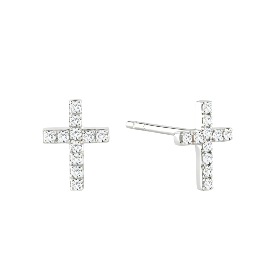 10K White Gold Moissanite Cross Stud Earrings