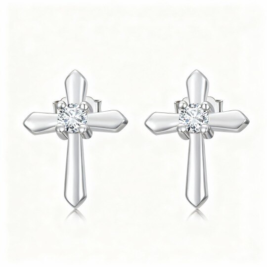 10K White Gold Moissanite Cross Stud Earrings