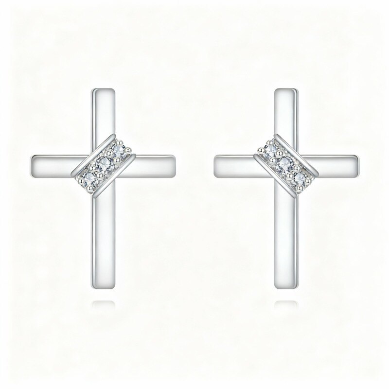 Pendientes de cruz de moissanita en oro blanco de 10 quilates-1