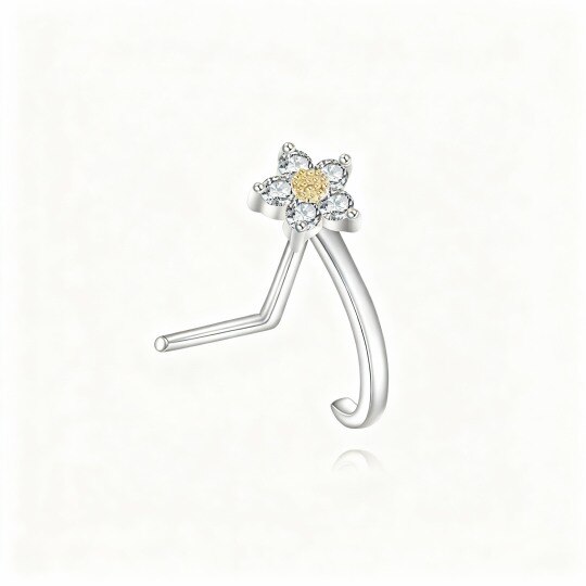 Anillo nasal de moissanita con forma de margarita en oro blanco de 10 quilates
