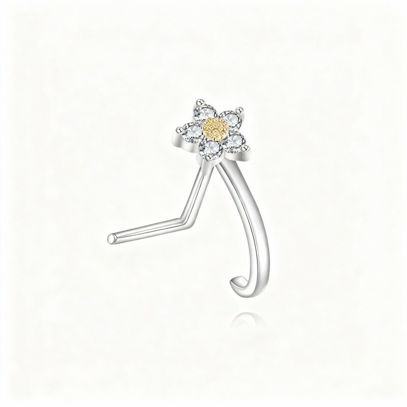 18K White Gold Moissanite Daisy Nose Ring-1
