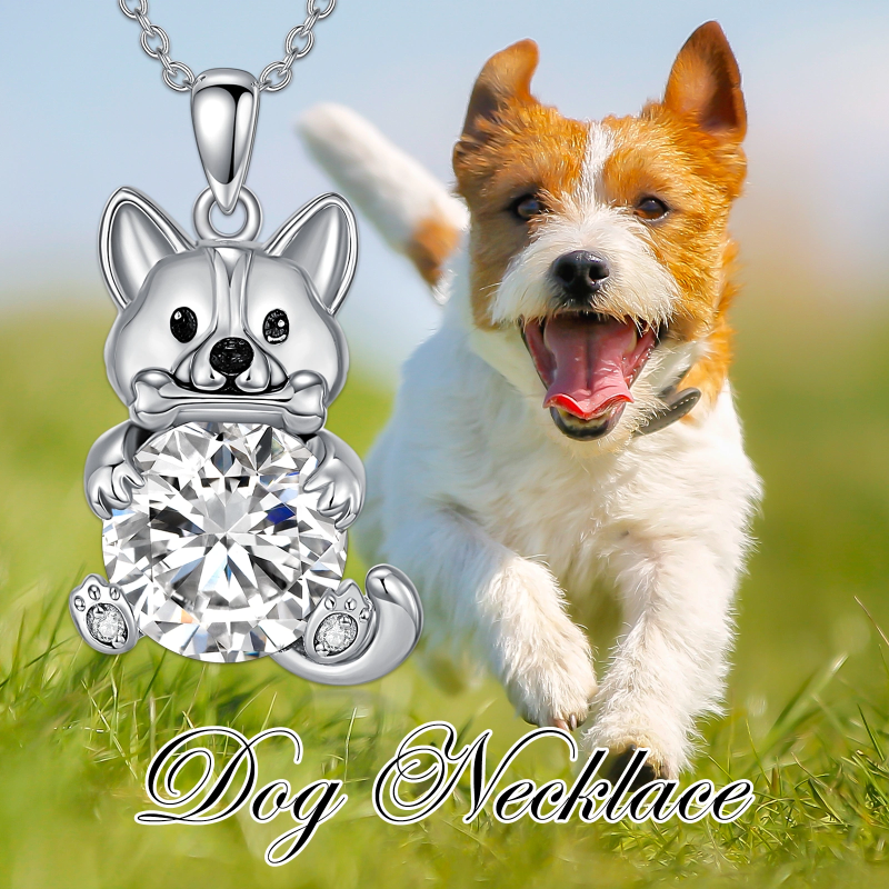 Collar con colgante de perro de moissanita en oro blanco de 10 quilates-5