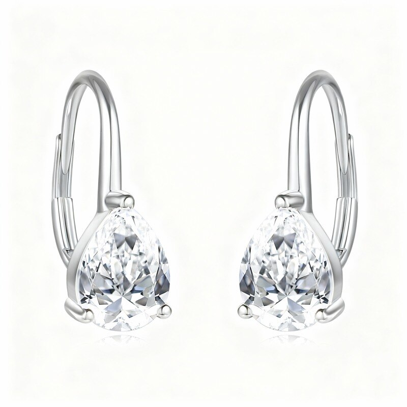 Boucles d'oreilles pendantes en platine plaqué or blanc avec moissanite et fermoir à levier-1
