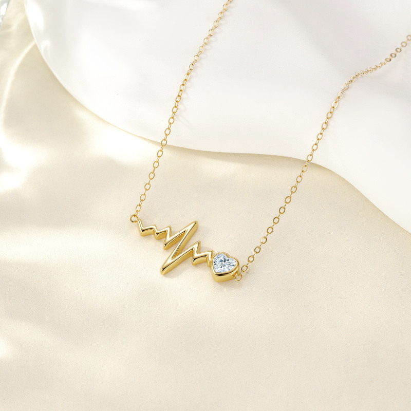 10K White Gold Moissanite Electrocardiogram Pendant Necklace-2