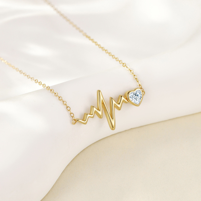 10K White Gold Moissanite Electrocardiogram Pendant Necklace-3