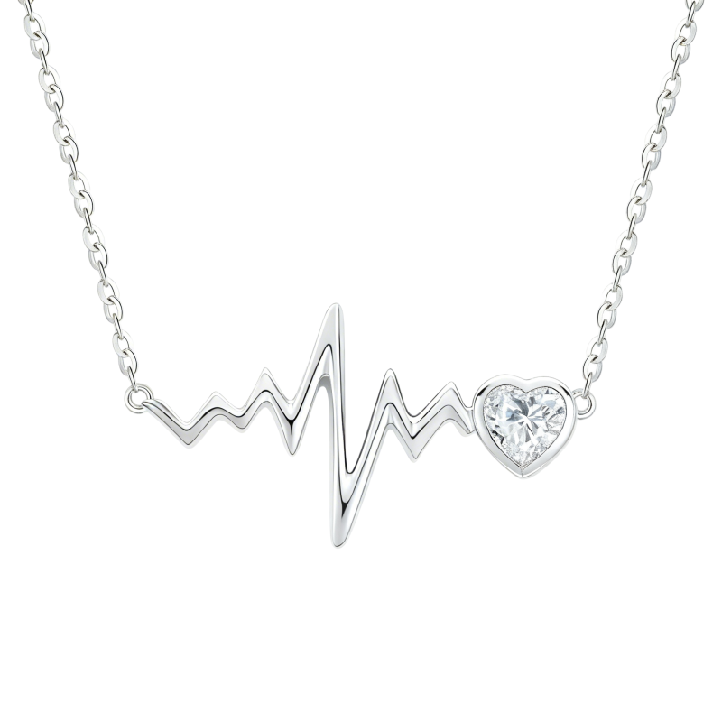 10K White Gold Moissanite Electrocardiogram Pendant Necklace-1