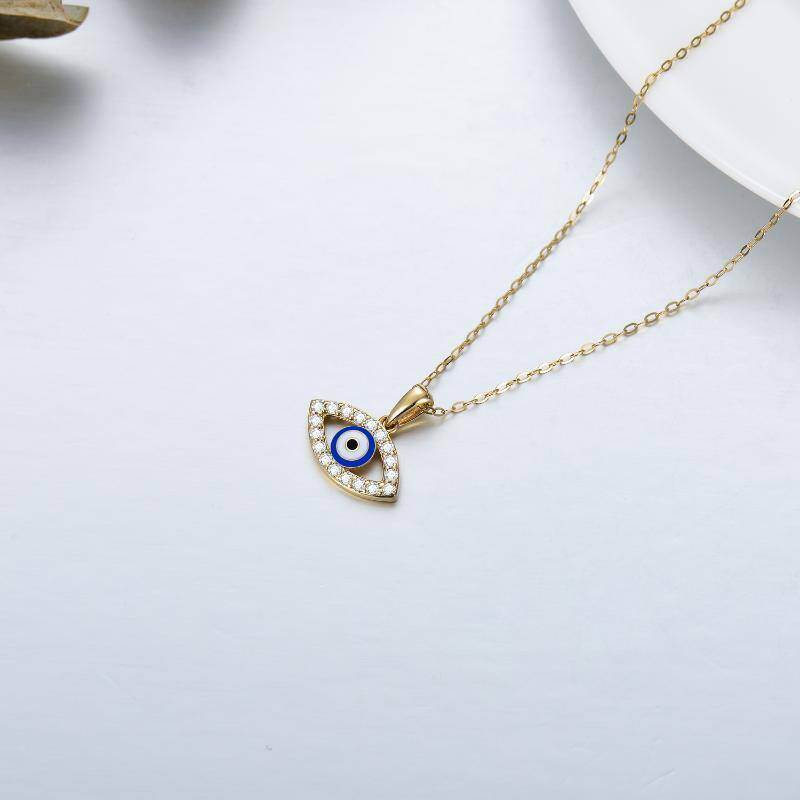 14K Gold Moissanite Evil Eye Pendant Necklace-4