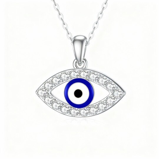 10K White Gold Moissanite Evil Eye Pendant Necklace