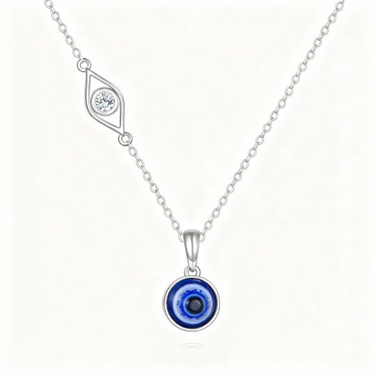 10K White Gold Moissanite Evil Eye Pendant Necklace