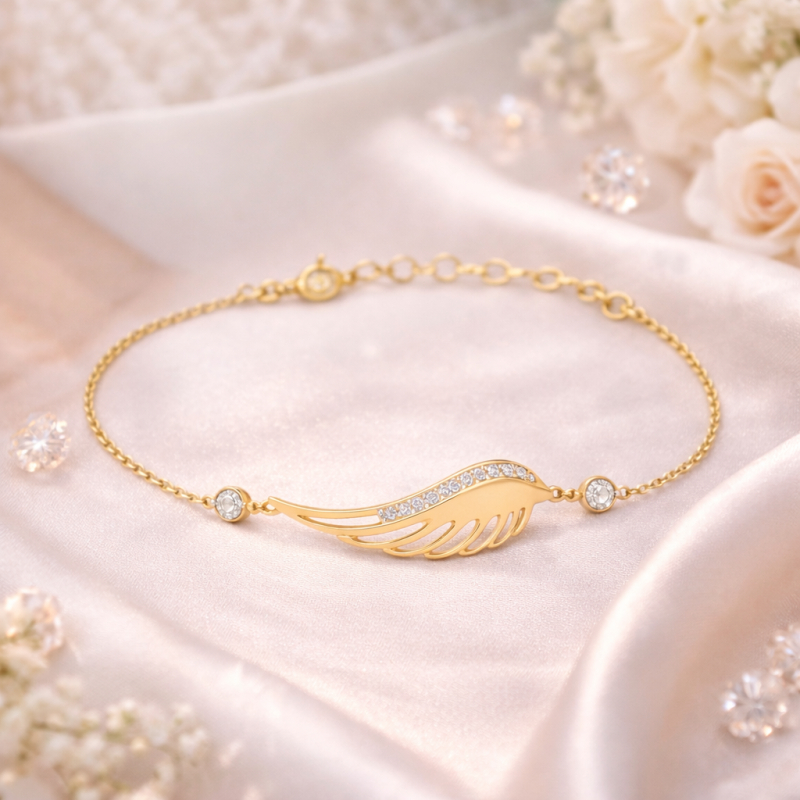 Pulsera con dije de pluma de moissanita en oro rosa de 14 quilates-3