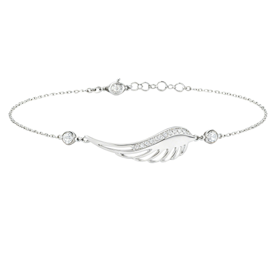 Pulsera con dije de pluma de moissanita en oro blanco de 10 quilates