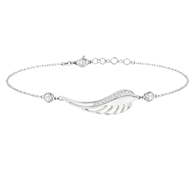 Pulsera con dije de pluma de moissanita en oro blanco de 18 quilates-1