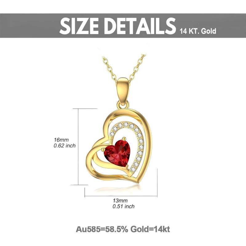 14K Rose Gold Moissanite & Gemstone Heart With Heart Pendant Necklace-4