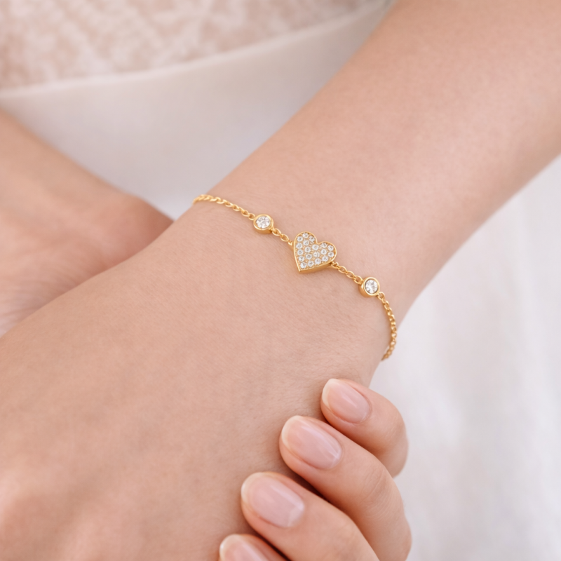Pulsera con dije de corazón de moissanita en oro rosa de 10 quilates-2