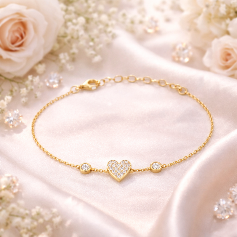 Pulsera con dije de corazón de moissanita en oro rosa de 10 quilates-3