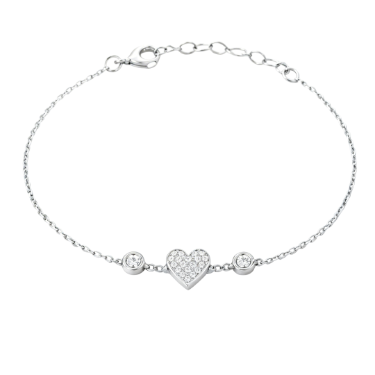 Bracelet à breloques en forme de cœur en or blanc 10 carats et moissanite