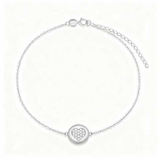 Pulsera con dije de corazón de moissanita en oro blanco de 10 quilates