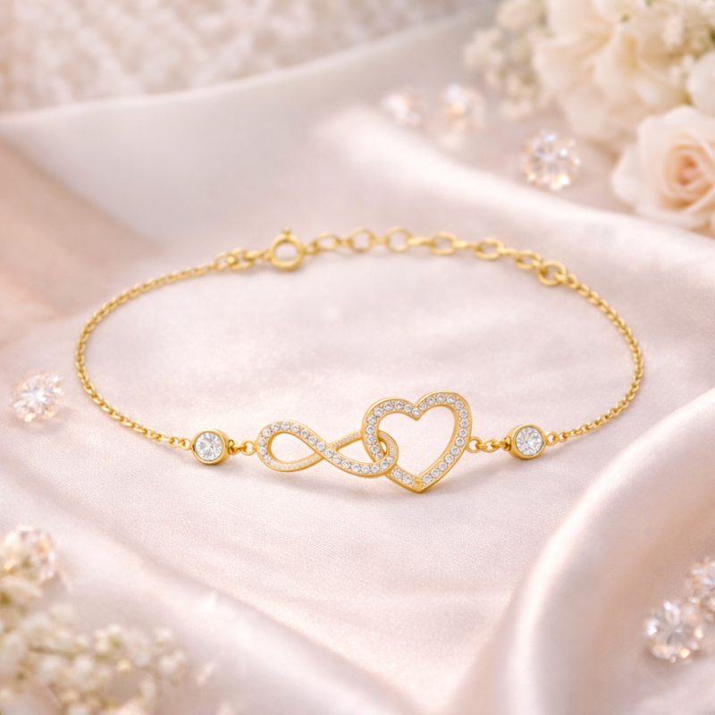 Pulsera con dije de corazón y símbolo de infinito de moissanita en oro blanco de 10 quilates-3