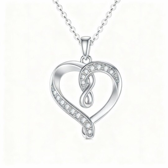 Collier pendentif en or blanc 10 carats avec pendentif cœur et symbole de l'infini en moissanite