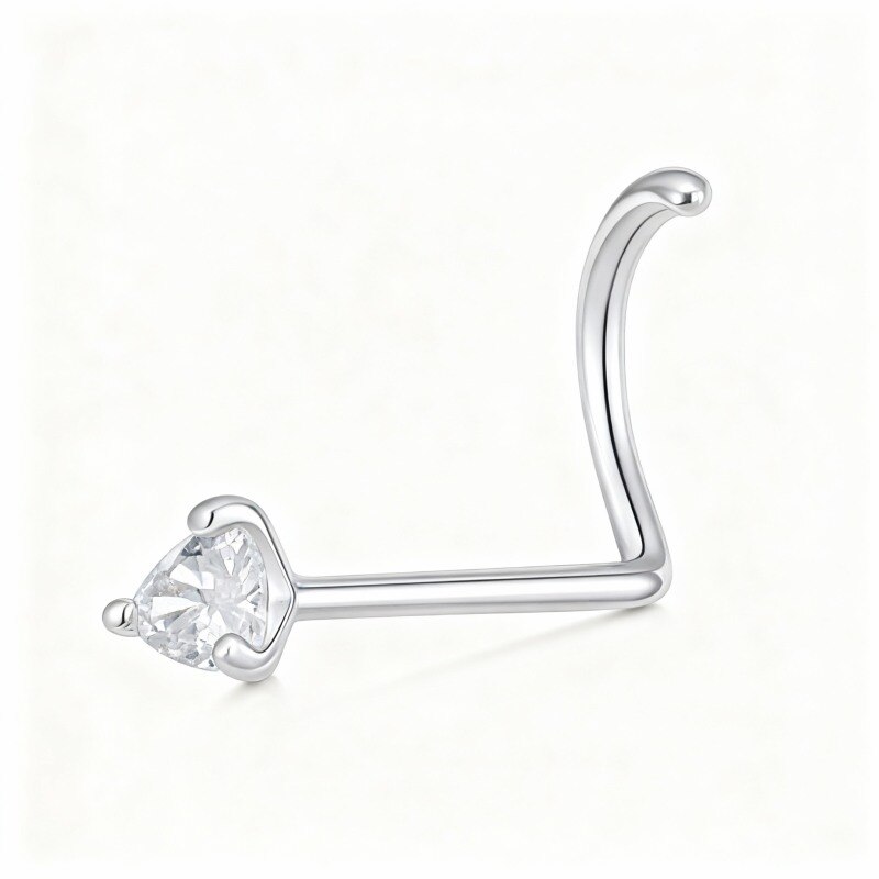 10K White Gold Moissanite Heart Nose Ring-11