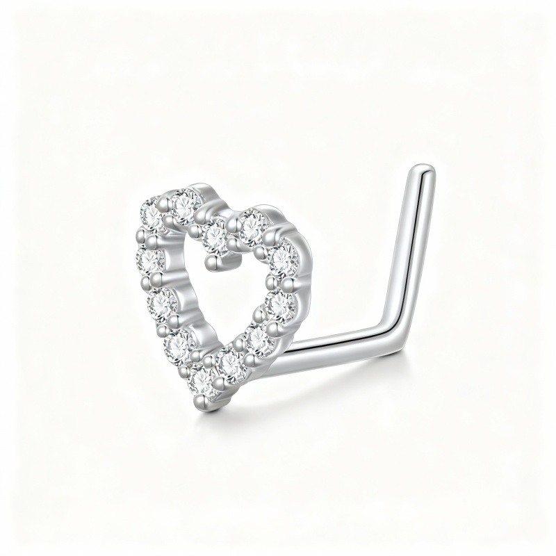 10K White Gold Moissanite Heart Nose Ring-6