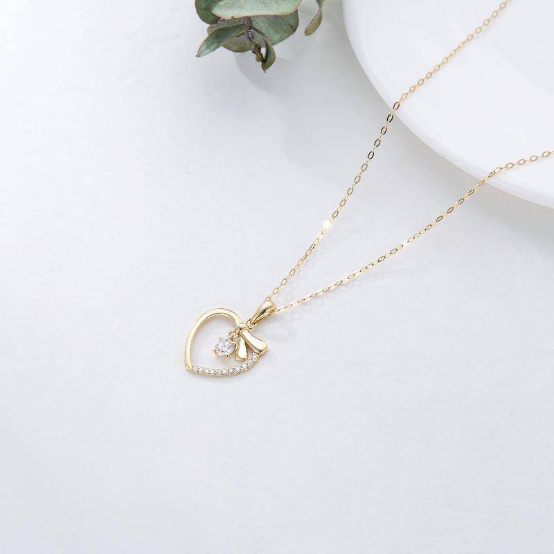 Halskette mit Herzanhänger aus 10-karätigem Roségold und Moissanit-4