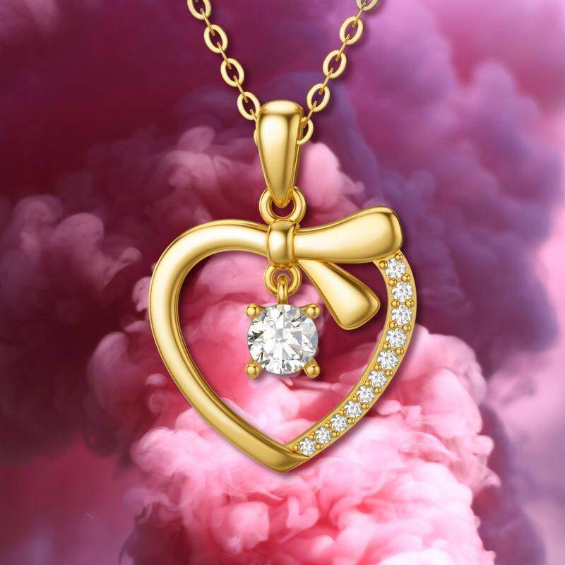 Halskette mit Herzanhänger aus 10-karätigem Roségold und Moissanit-5