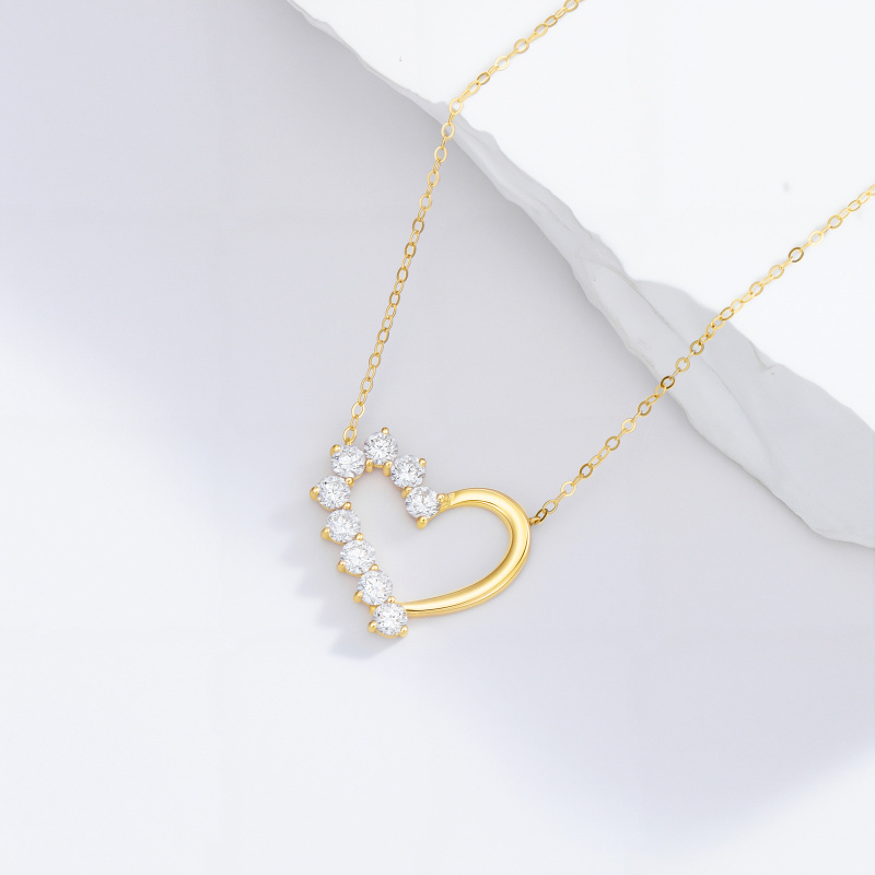 14K White Gold Moissanite Heart Pendant Necklace-3