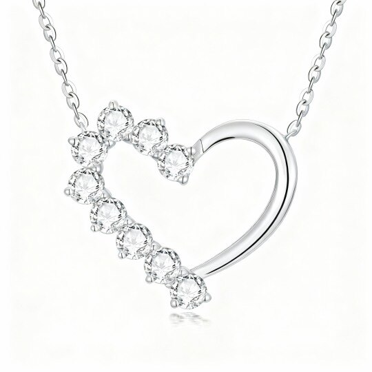 Collier pendentif cœur en or blanc 10 carats et moissanite