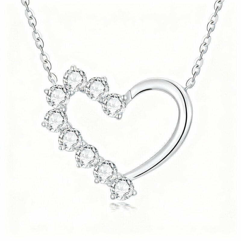 14K White Gold Moissanite Heart Pendant Necklace-1
