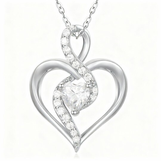 Collier pendentif cœur en or blanc 10 carats et moissanite
