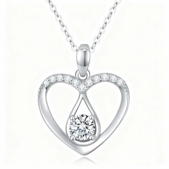 Collier pendentif cœur en or blanc 10 carats et moissanite