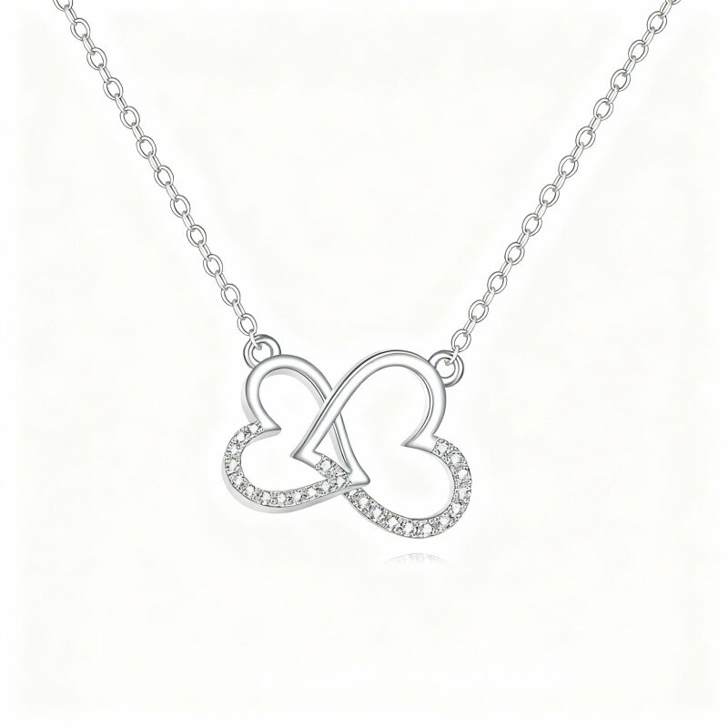 Collar con colgante de corazón de moissanita chapado en oro blanco y platino-1