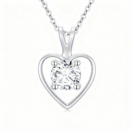 Collier pendentif cœur en or blanc 10 carats et moissanite