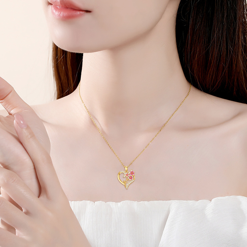 Collar con colgante de corazón de moissanita en oro de 14 quilates-2