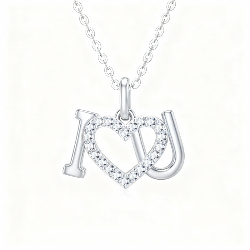 Collar con colgante de corazón de moissanita en oro blanco de 18 quilates-1