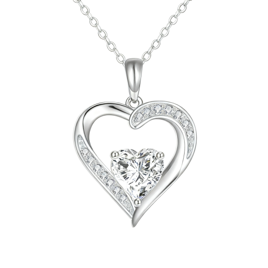 10K White Gold Moissanite Heart Pendant Necklace