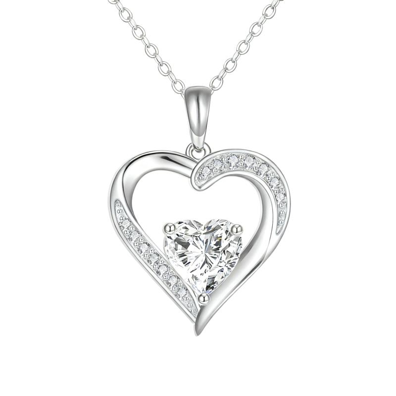 Collar con colgante de corazón de moissanita en oro blanco de 18 quilates-1