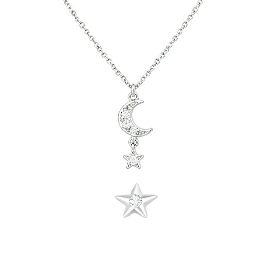 Halsketting met hanger in de vorm van een hart en ster van 10 karaat witgoud met moissanite.