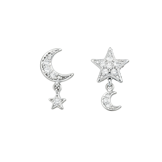 Pendientes de botón con forma de corazón y estrella de moissanita en oro blanco de 10 quilates