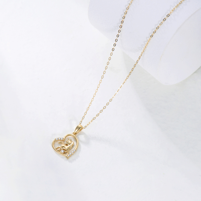 18K Gold Moissanite Heart & Unicorn Pendant Necklace-5