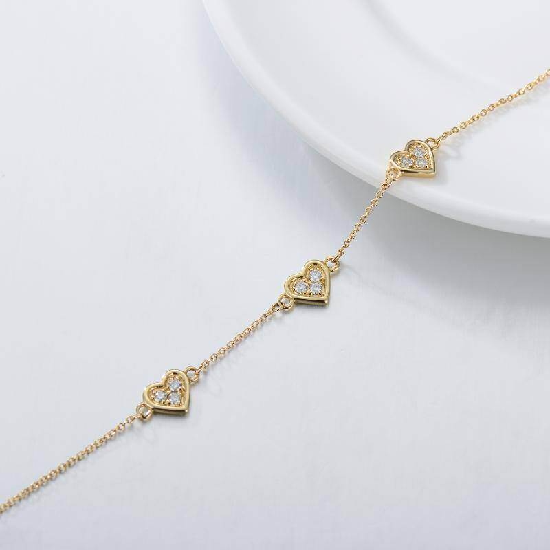 Pulsera de oro rosa de 18 quilates con dije de corazón de moissanita y corazón-3