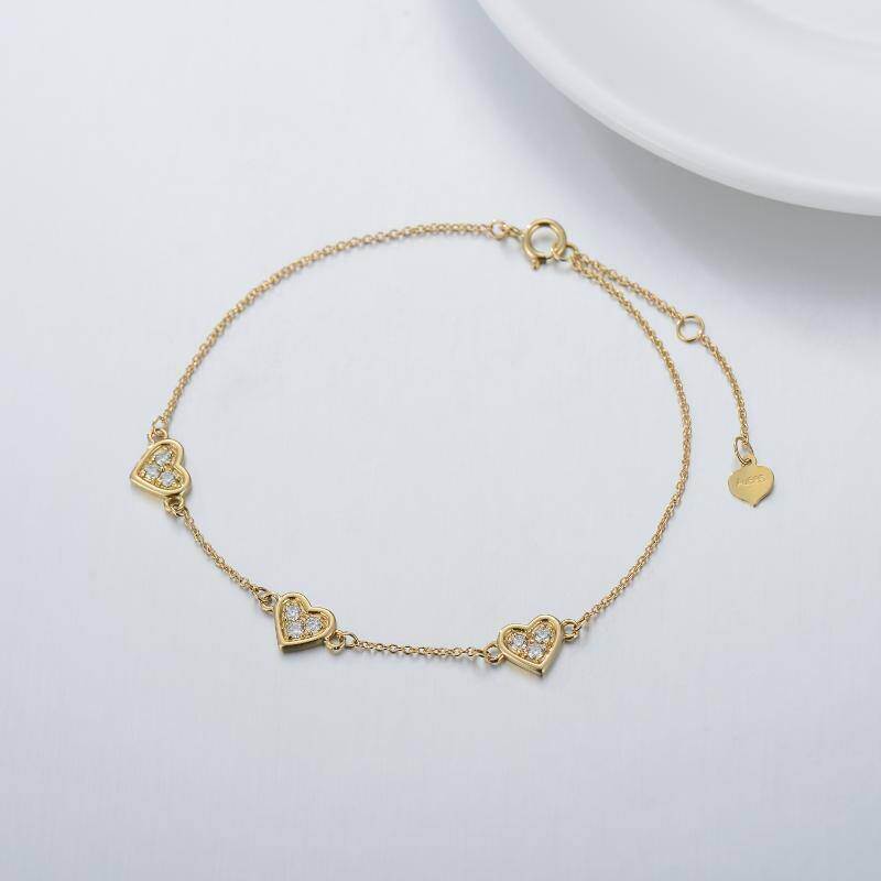 Pulsera de oro rosa de 18 quilates con dije de corazón de moissanita y corazón-4