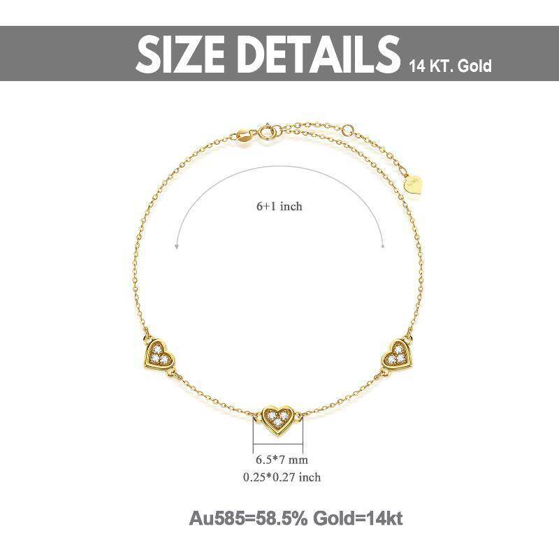 Pulsera de oro rosa de 18 quilates con dije de corazón de moissanita y corazón-6