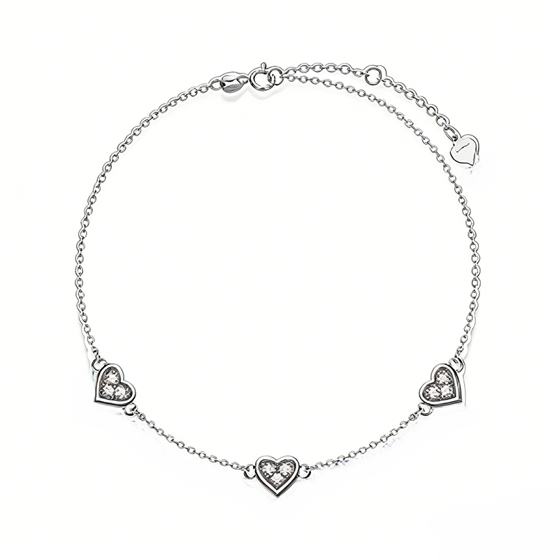 Pulsera de oro blanco de 14 quilates con dije de corazón de moissanita y corazón-1